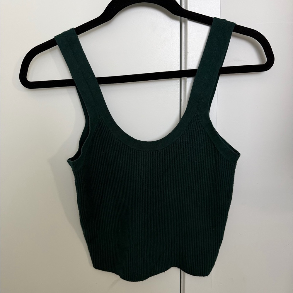 Women's Green Ribbed Tank Top - Picture 2 of 3
